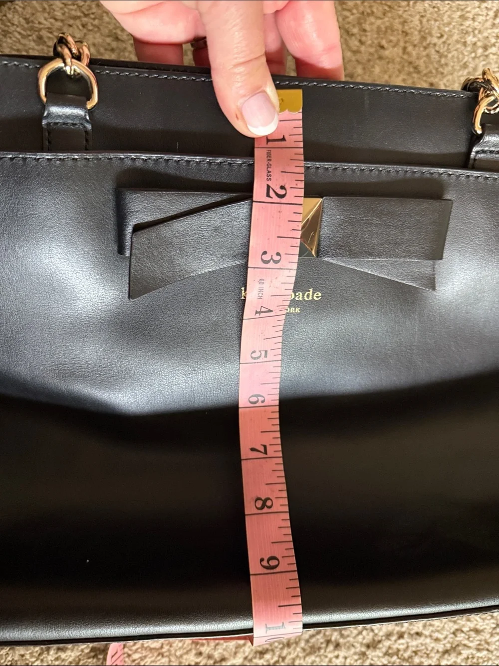 kate spade Black Leather Bow-Accent Tote with Gold Chain Straps